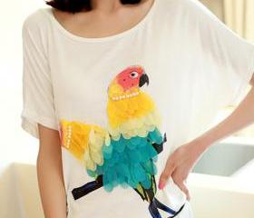 Printed beaded animal patterns loose T-shirt